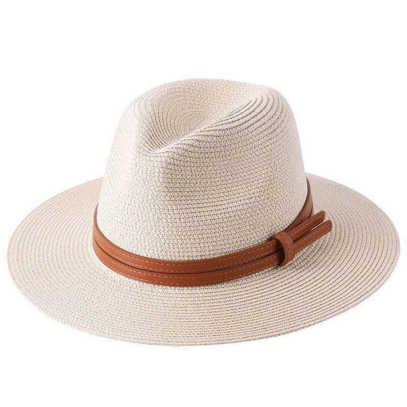 Straw Panama Fedora Hat with Faux Leather Band – Wide Brim Sun Hat