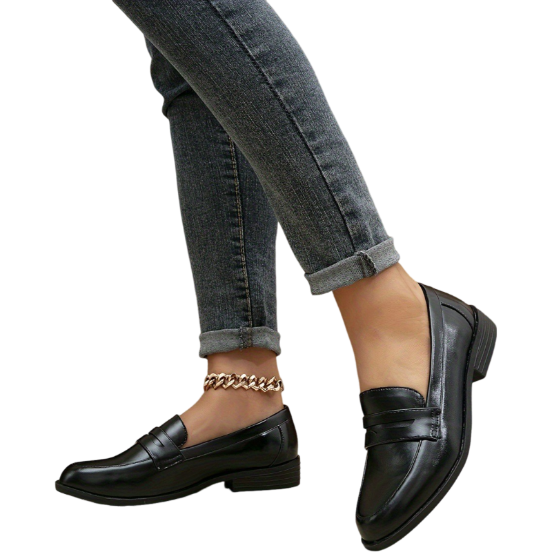 Elegant Comfort | Women's Chunky Loafers with Arch Support | Stylish Black Footwear for All-Day Wear