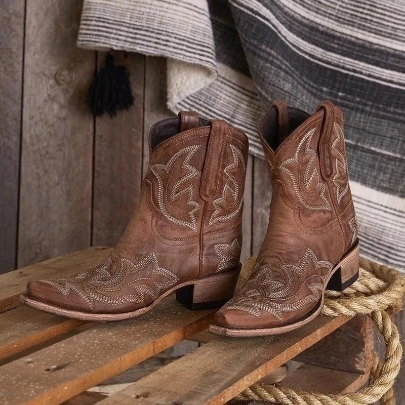Rov Women's Western Cowboy Boots Comfortable Block Heel for All-Day Wear