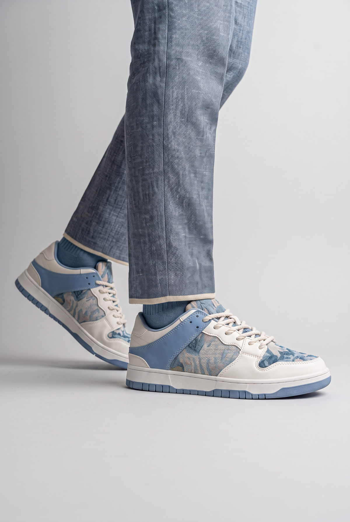 Artistic Footwear | Men's Trainers with Painterly Blue Swirl Print | Stylish Low-Top Design for Everyday Wear 1