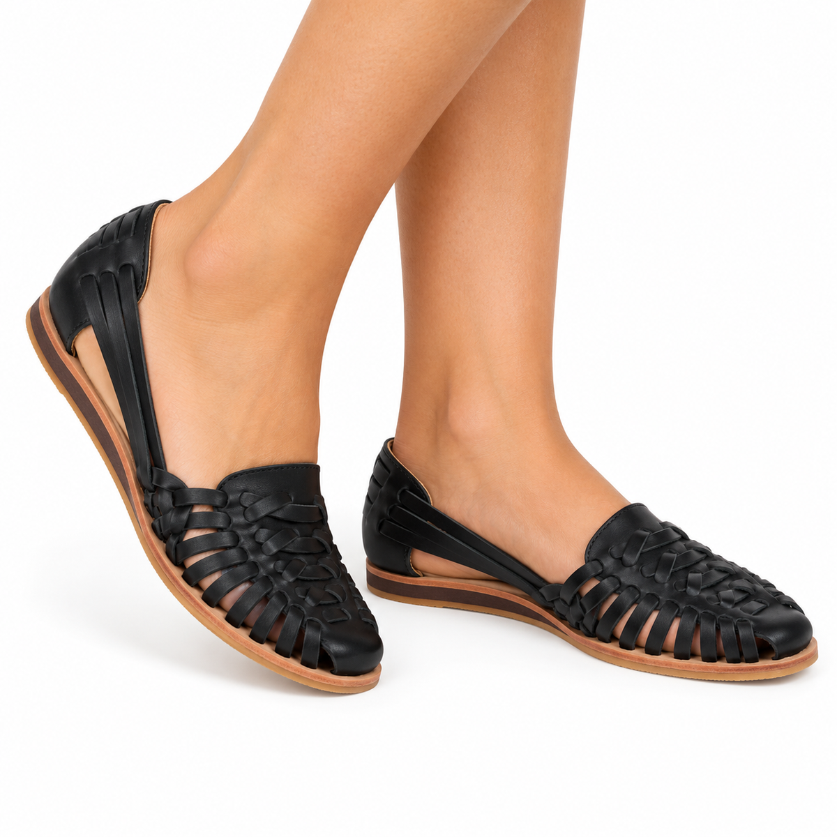 Women's Leather Breathable Light Huarache Sandals – Woven Closed Toe Flats