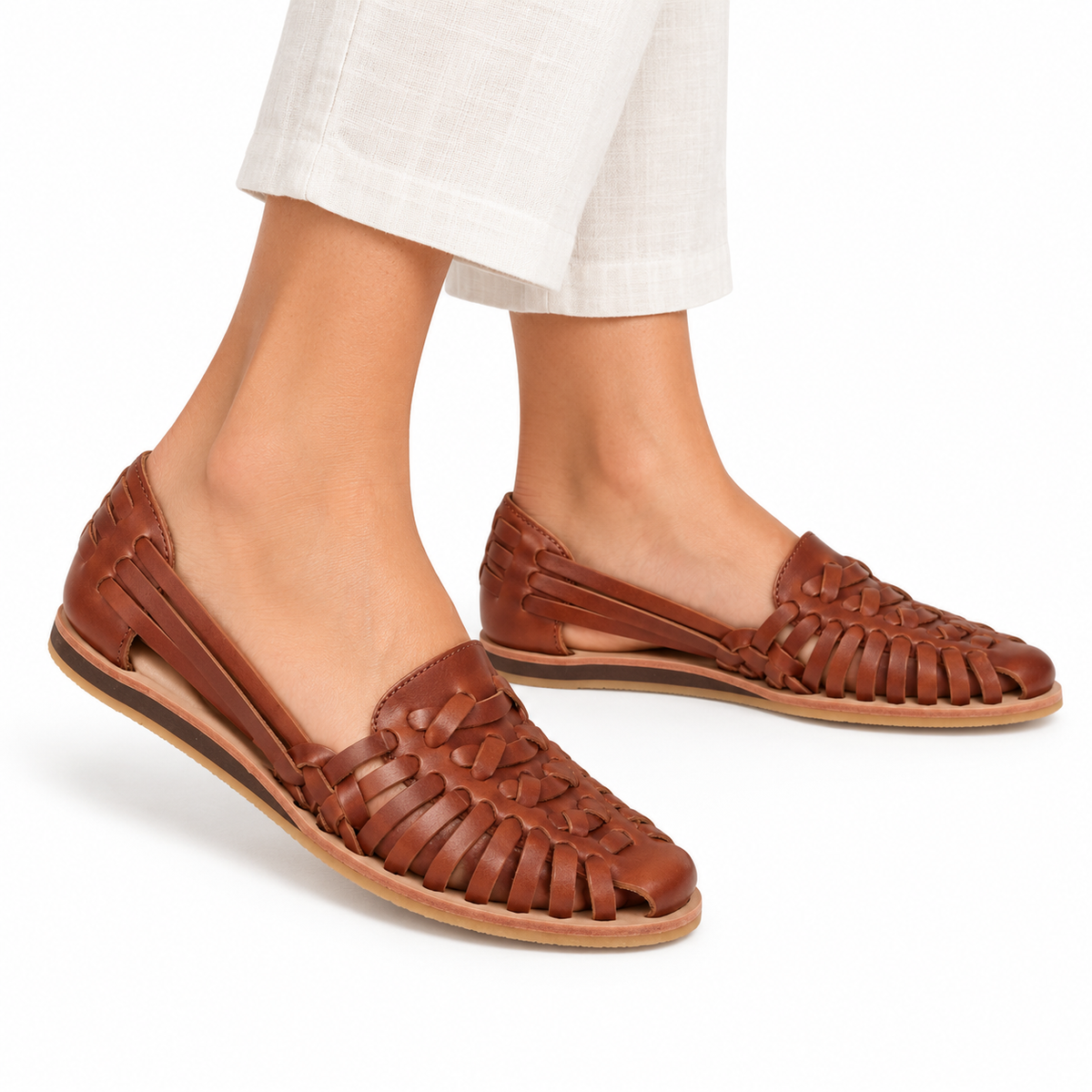 Women's Leather Breathable Light Huarache Sandals – Woven Closed Toe Flats