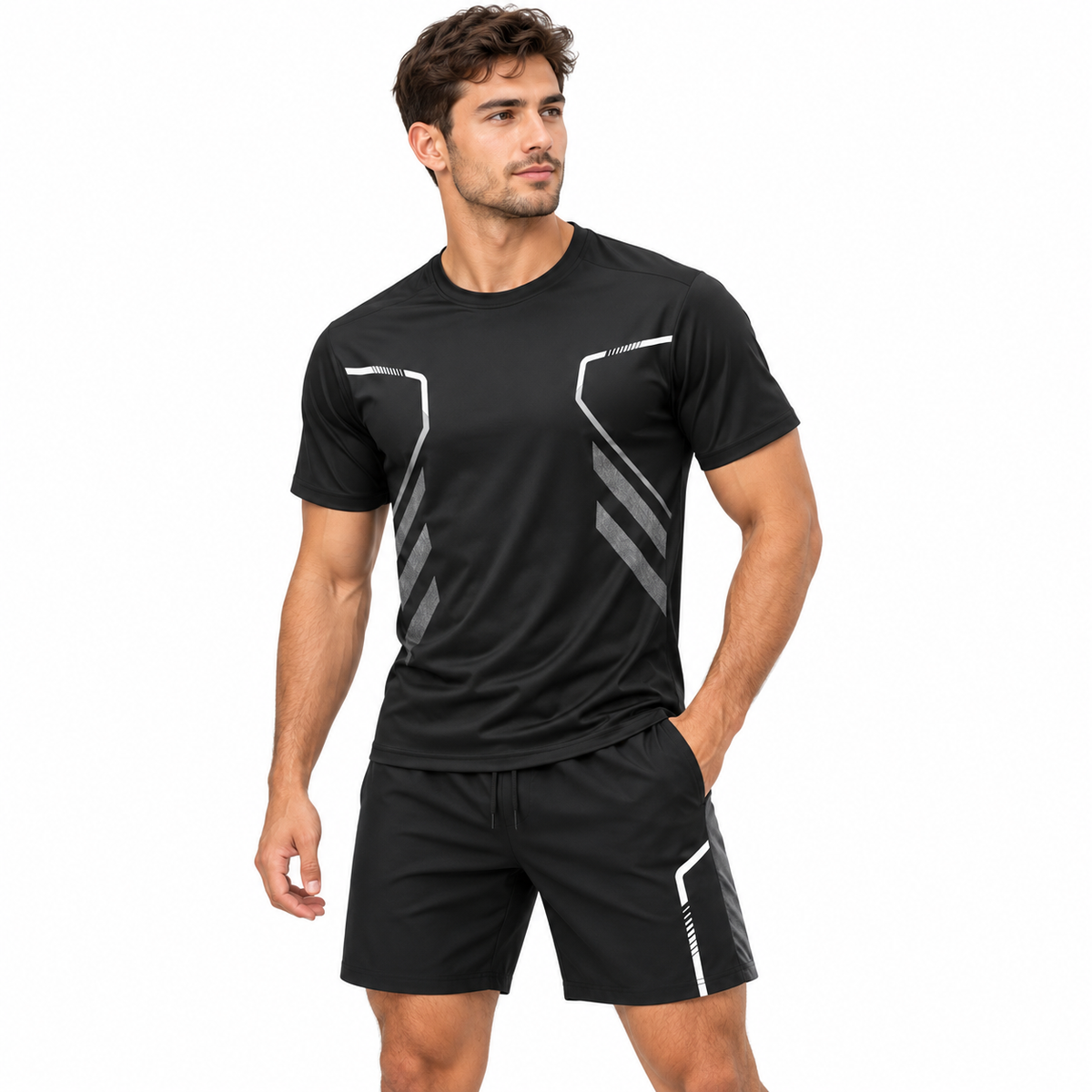 Rov Australia Signiture Men's Black Gym Set – Athletic T-Shirt & Shorts 2-Piece Set