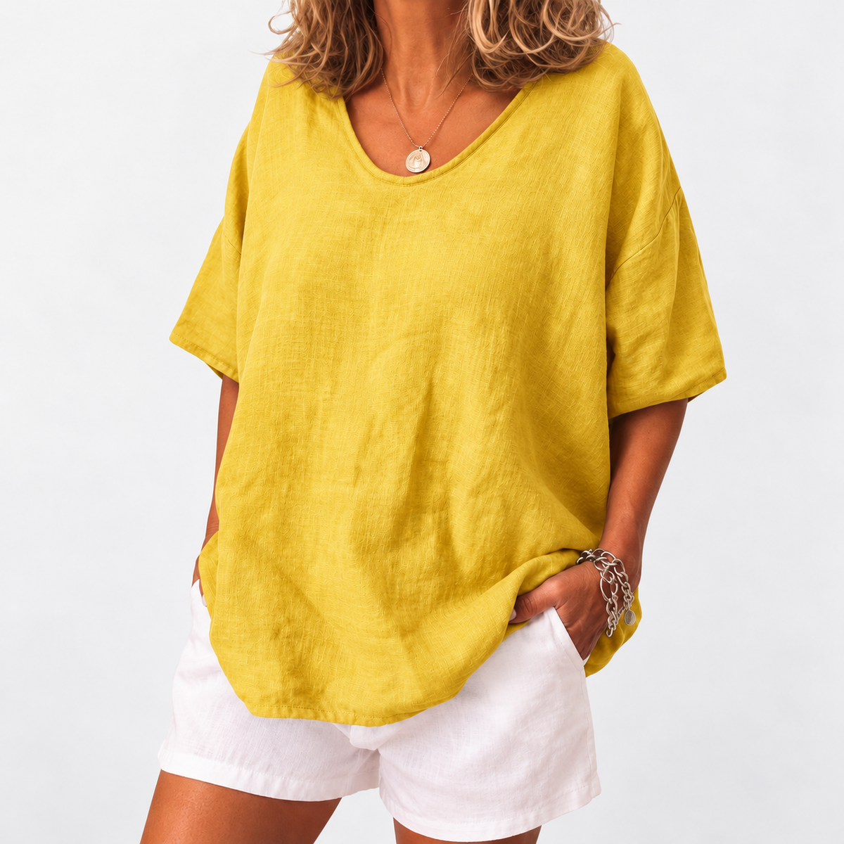 Women's Summer Light Oversized Linen T-shirt Blouse