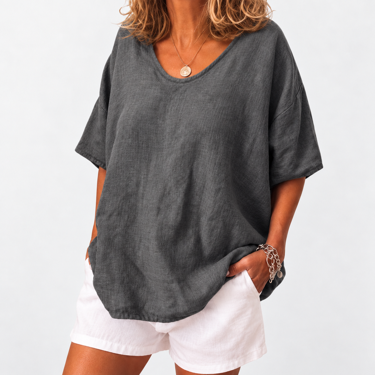 Women's Summer Light Oversized Linen T-shirt Blouse