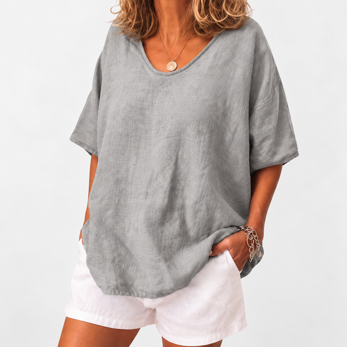 Women's Summer Light Oversized Linen T-shirt Blouse