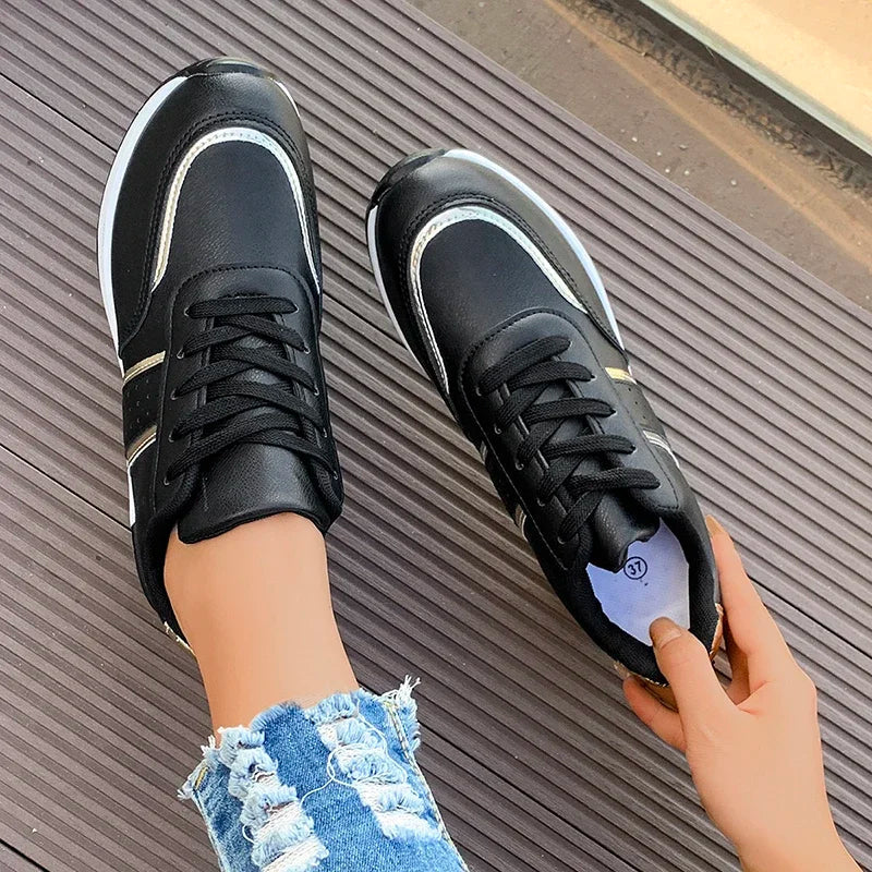 Chic Casual Sneakers | Women's Lace-Up Design with Metallic Accents | Stylish Footwear for Everyday Comfort 5