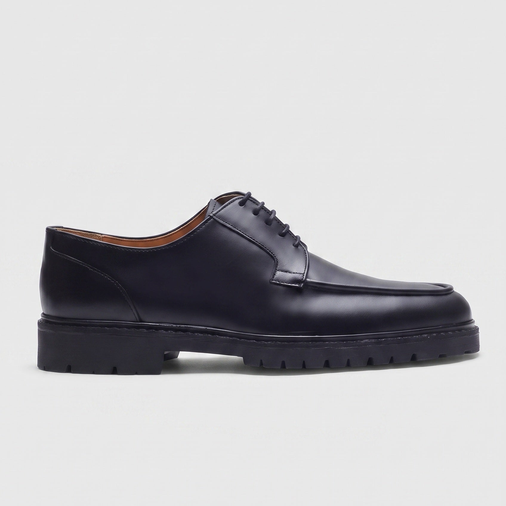 Classic Derby Shoes | Black Apron Toe Design with Chunky Lug Sole | Stylish Footwear for Everyday Comfort 0