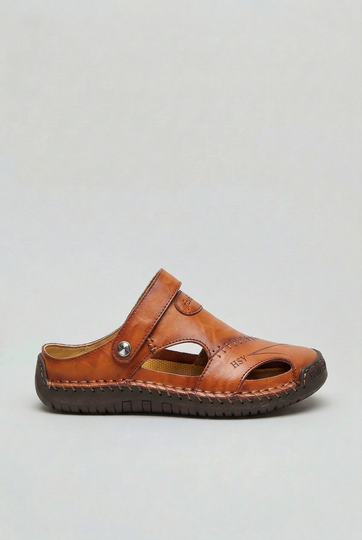 Men's Leather Sandals with Closed Toe Design & Breathable Cut-Outs for All-Day Comfort 0