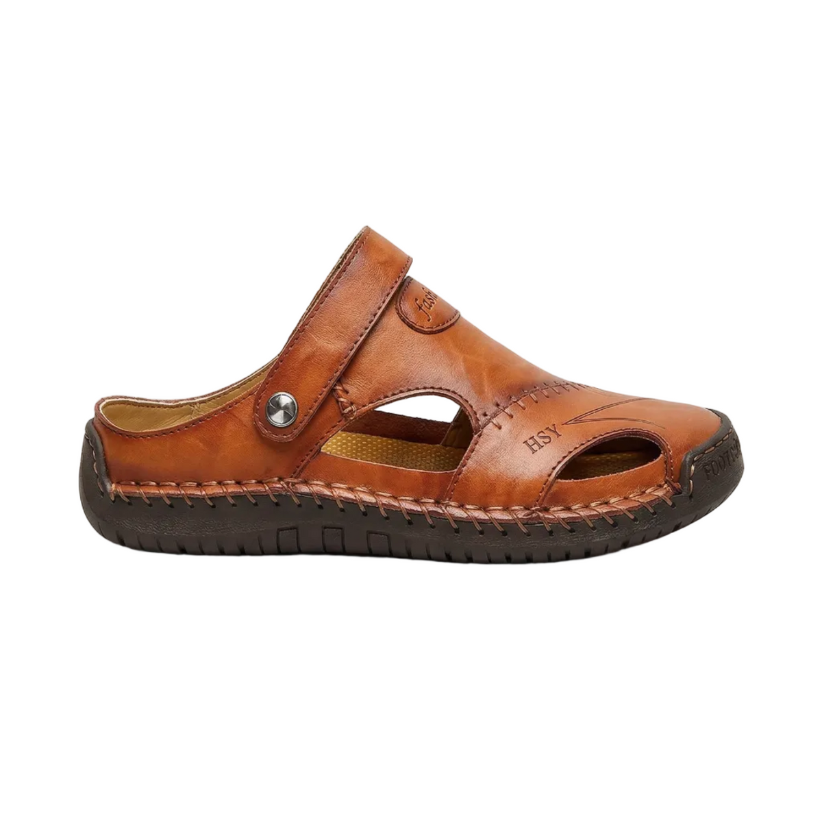 Men's Leather Sandals with Closed Toe Design & Breathable Cut-Outs for All-Day Comfort 0