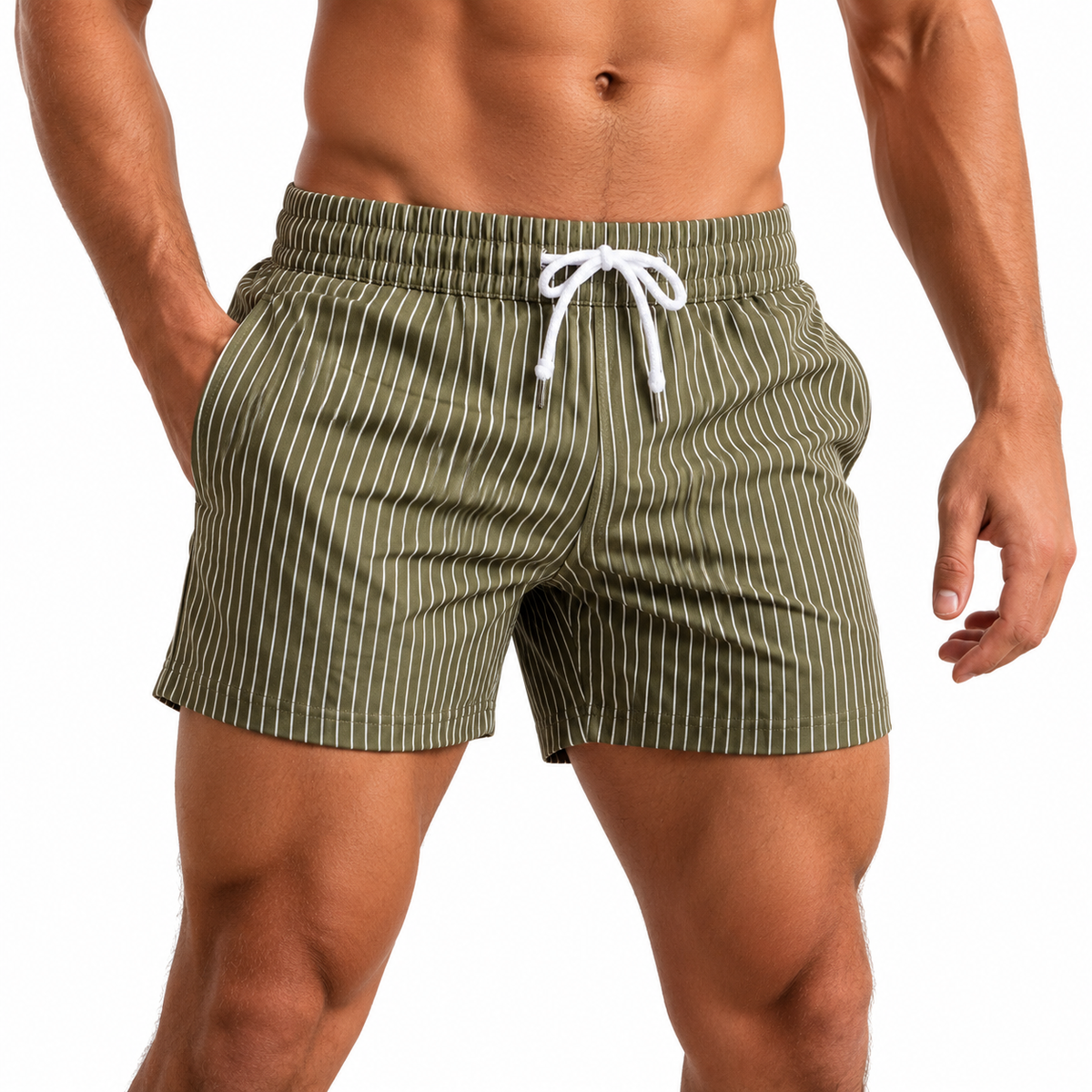Niko Men's Quick Dry Striped Swim Shorts Short Length Mesh Lined Drawstring Copy