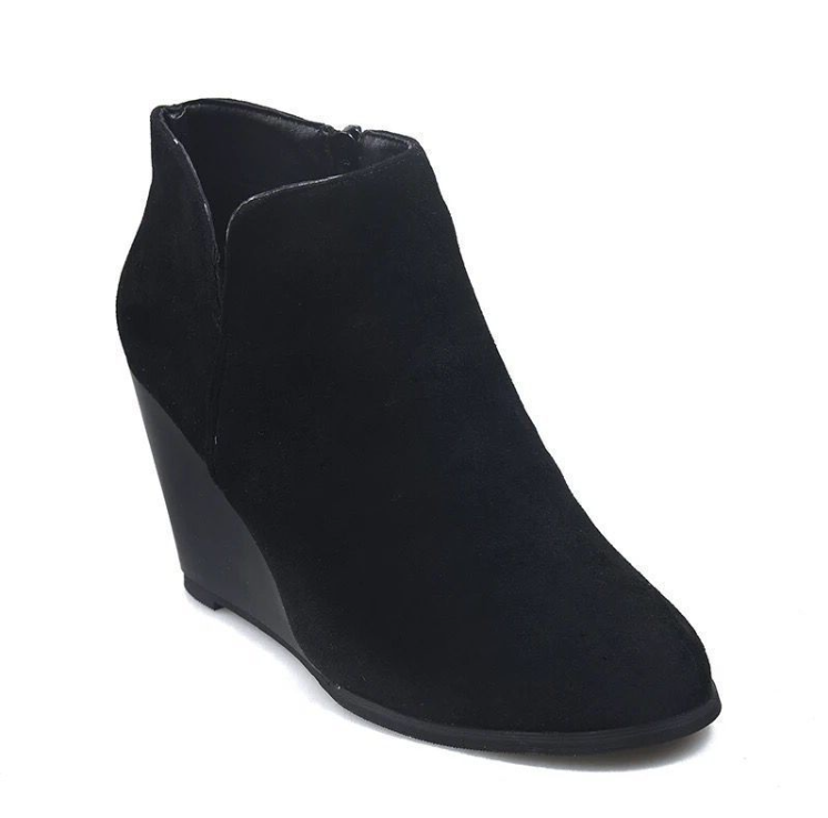 Black wedge ankle boot on a white background