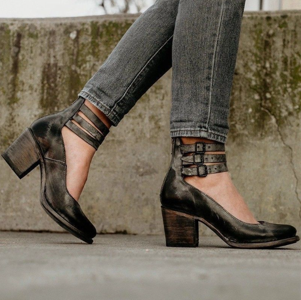 Emilia Artisan Buckle Leather Heels
