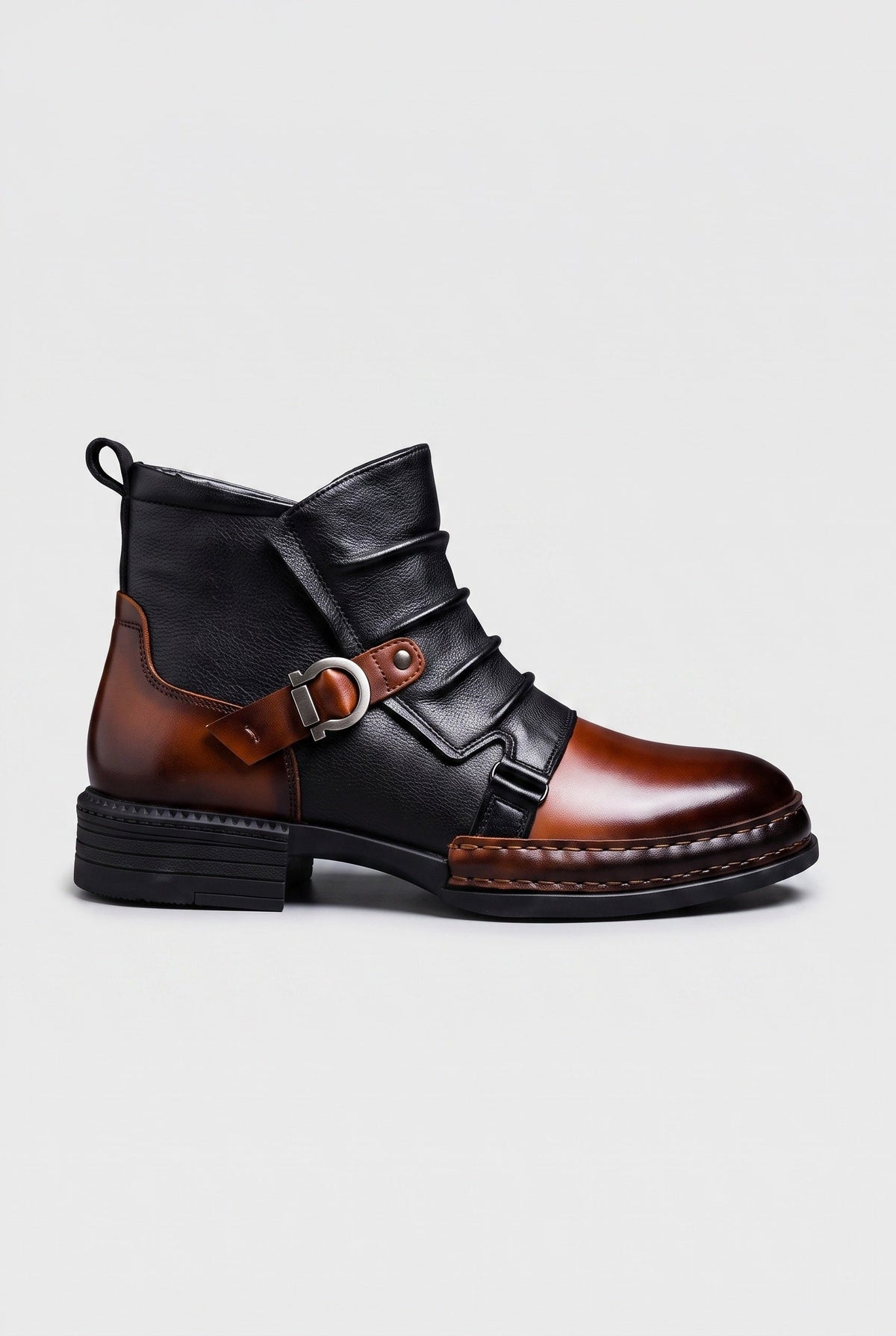 Stylish Men's Ankle Boots | Two-Tone Leather-Look with Buckle Strap | Cushioned Footbed for All-Day Comfort 0