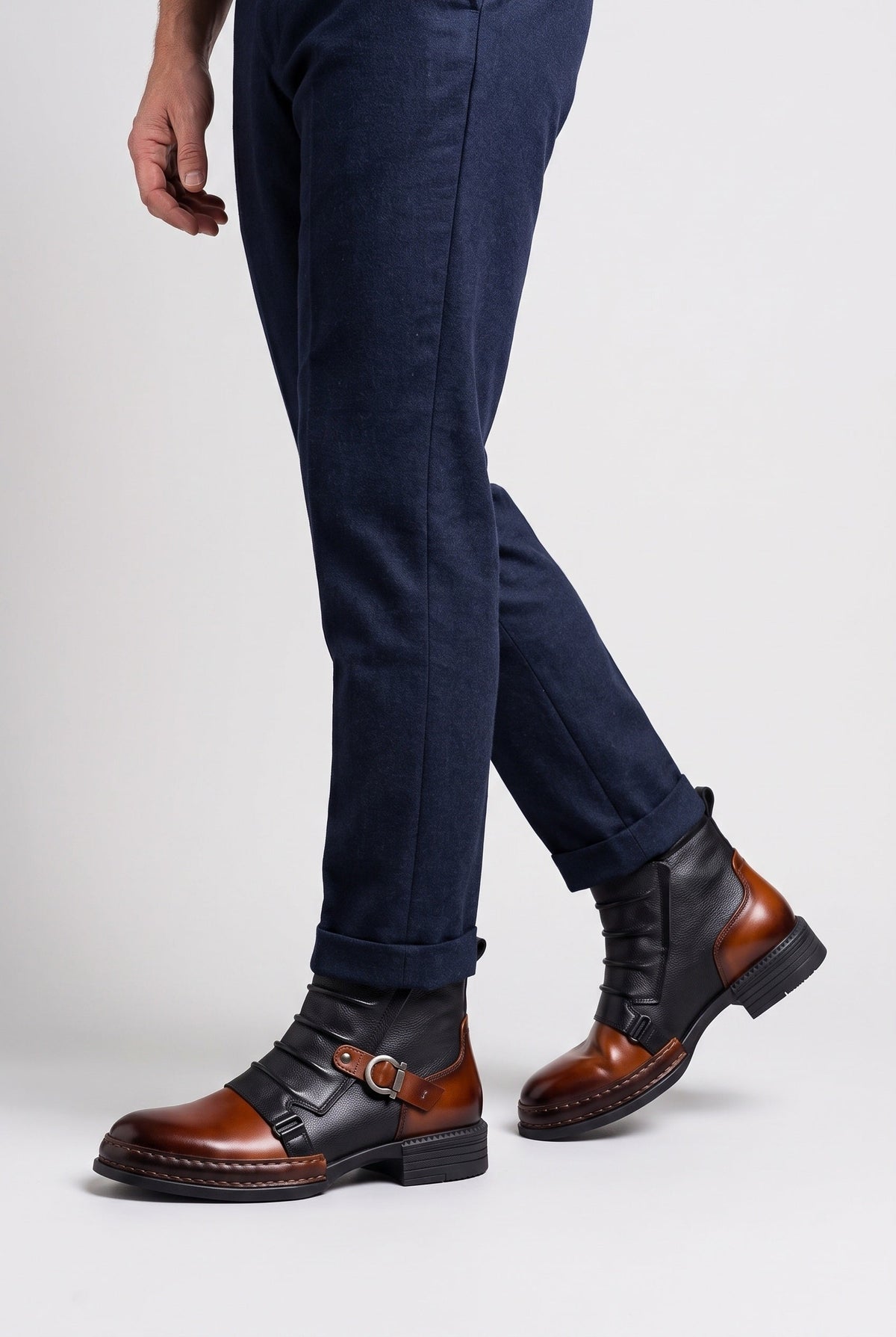 Stylish Men's Ankle Boots | Two-Tone Leather-Look with Buckle Strap | Cushioned Footbed for All-Day Comfort 2