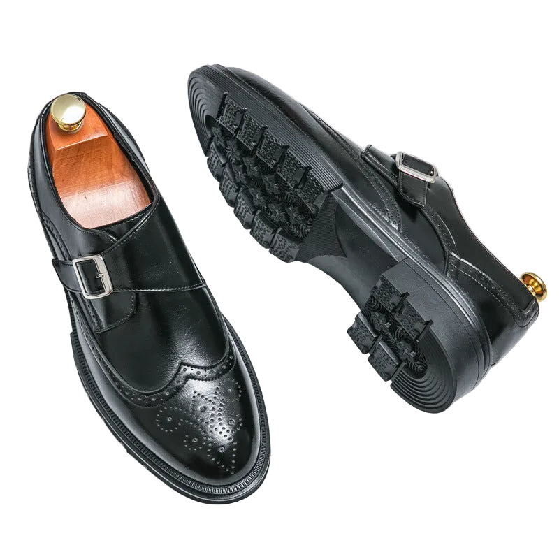 Milan Inspired Premium Leather Monk Strap Dress Shoes Elegant Wingtip Formal Footwear