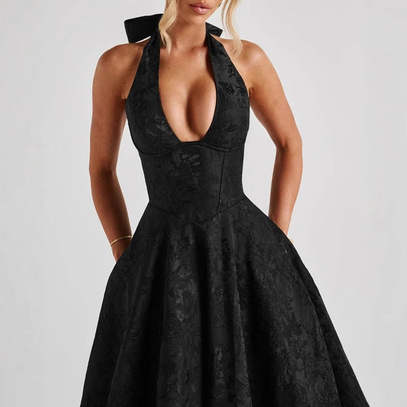 Lola - Stylish Women's A-Line Cocktail Dress with Deep V-Neck