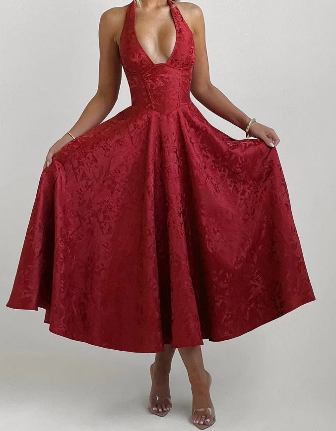 Lola - Stylish Women's A-Line Cocktail Dress with Deep V-Neck