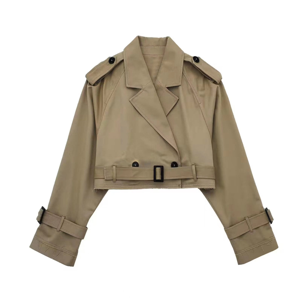Women's Trendy Cropped Short Trench Coat with Belt