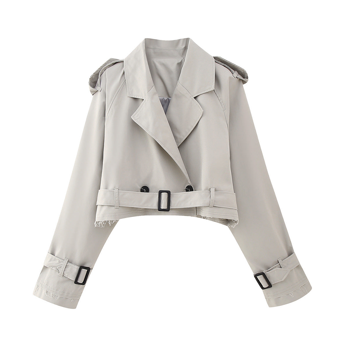 Women's Trendy Cropped Short Trench Coat with Belt