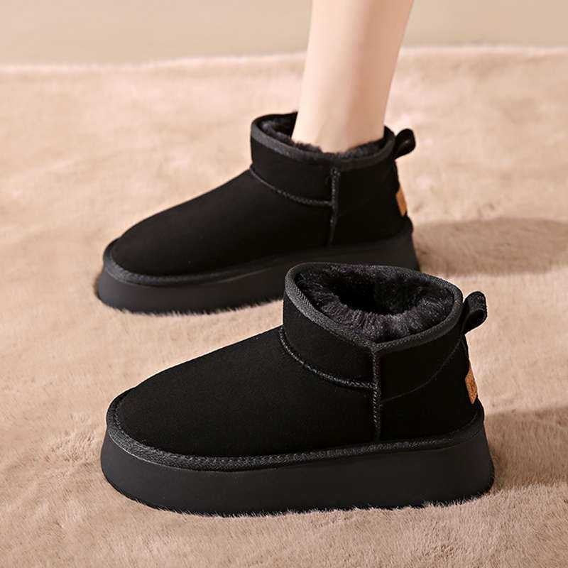 Mini Platform Snow Boots – Faux Fur Lined Suede Ankle Boots