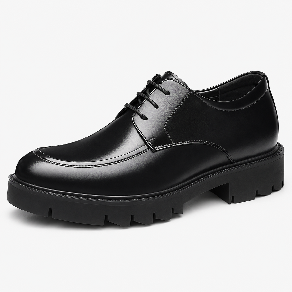 Men's Leather Classic Derby Shoes Black Chunky Lug Sole Stylish Footwear for Everyday Comfort