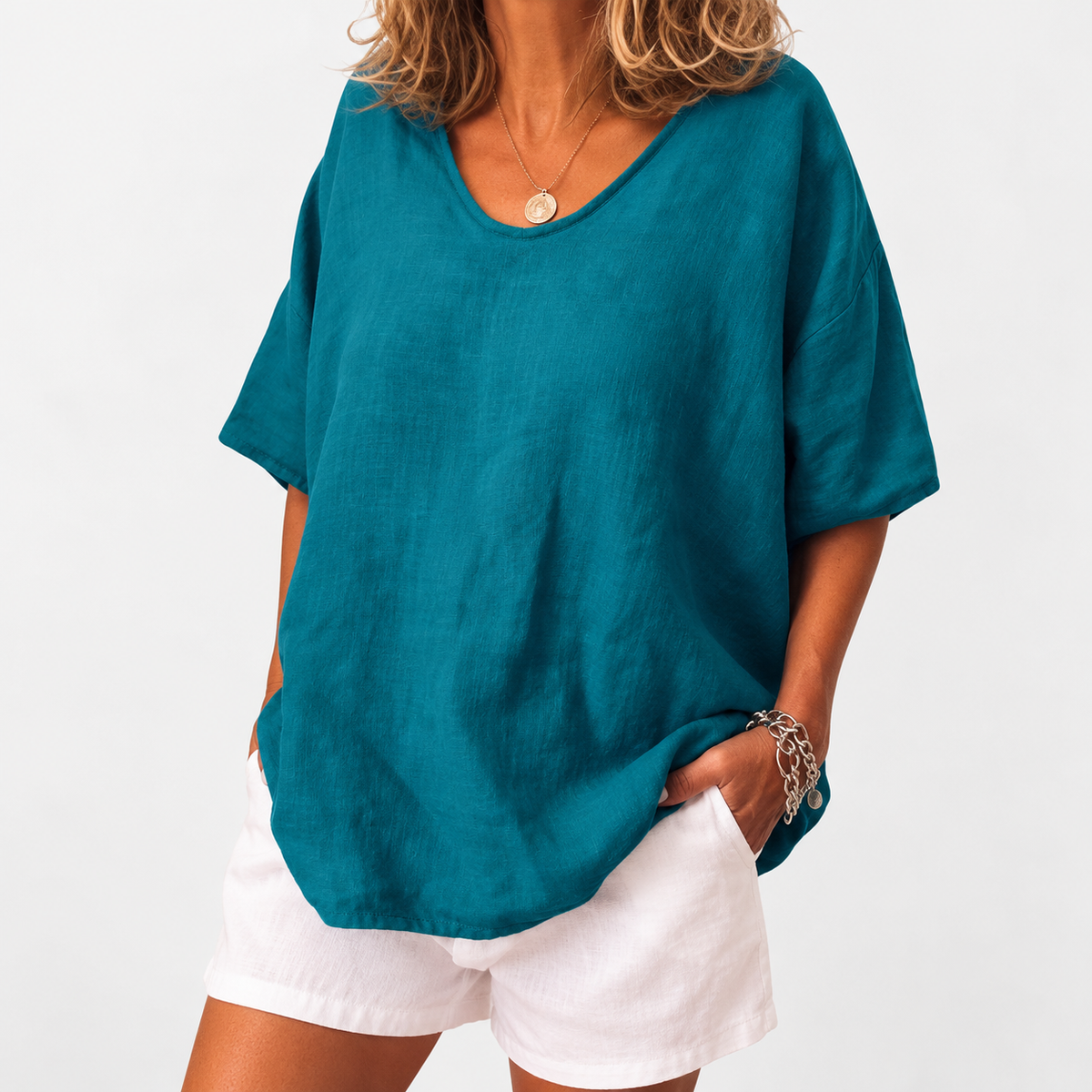 Women's Summer Light Oversized Linen T-shirt Blouse