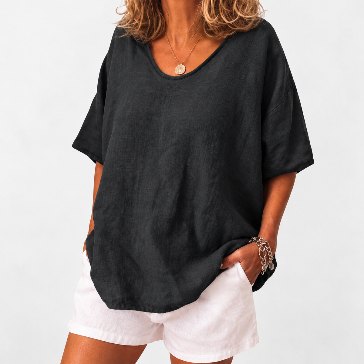 Women's Summer Light Oversized Linen T-shirt Blouse