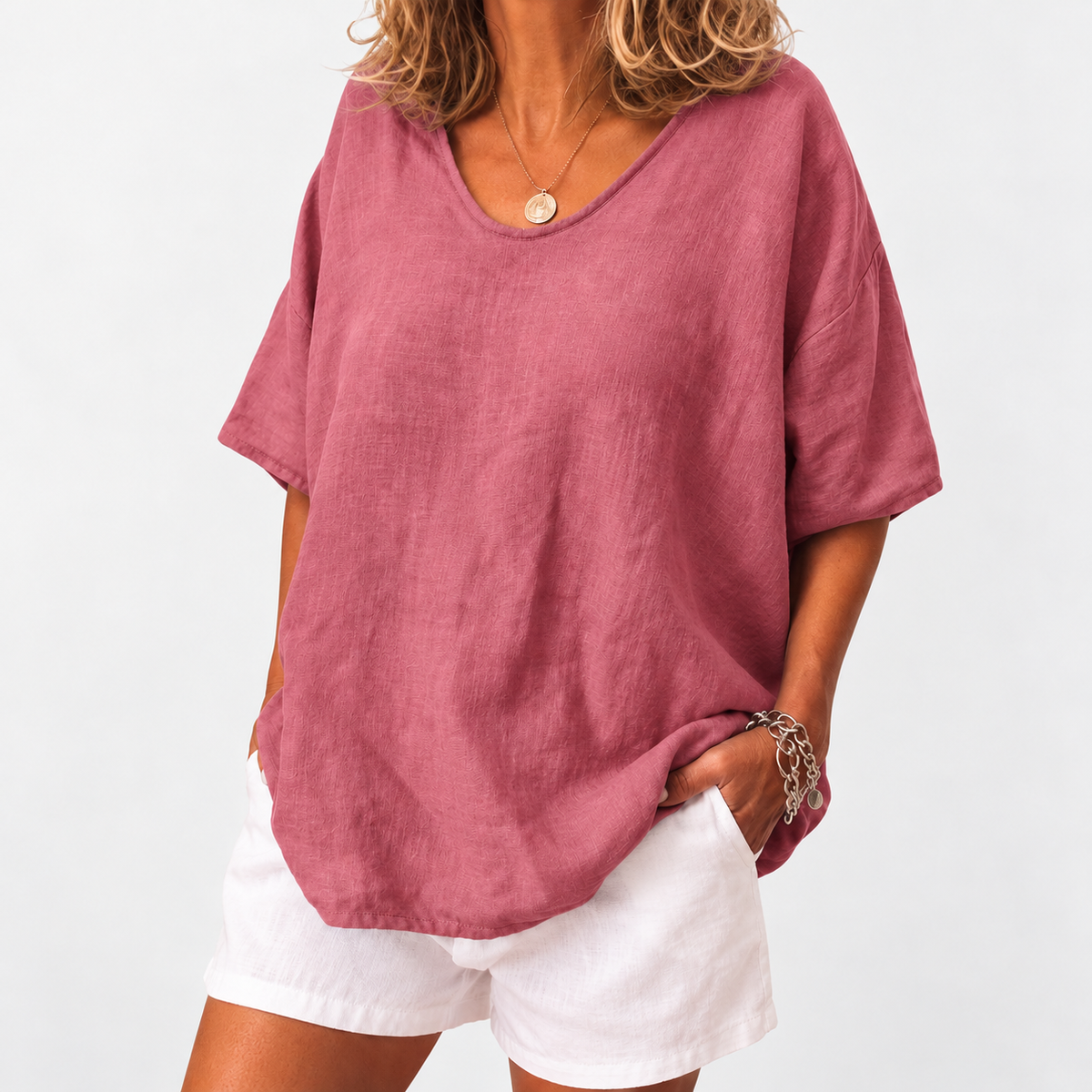 Women's Summer Light Oversized Linen T-shirt Blouse
