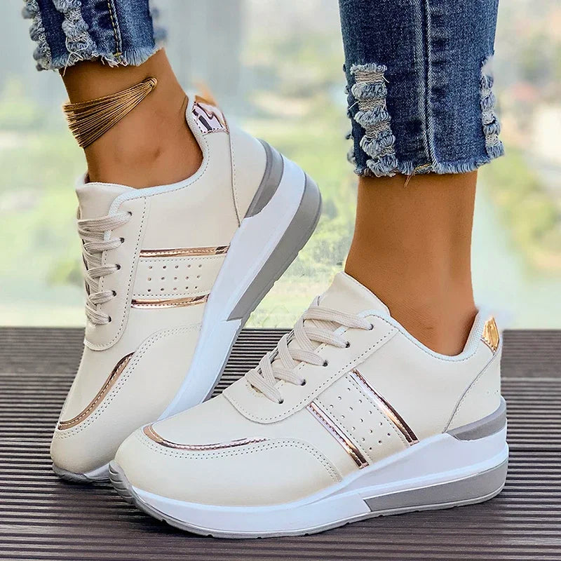 Chic Casual Sneakers | Women's Lace-Up Design with Metallic Accents | Stylish Footwear for Everyday Comfort 0