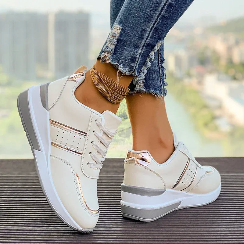 Chic Casual Sneakers | Women's Lace-Up Design with Metallic Accents | Stylish Footwear for Everyday Comfort 1