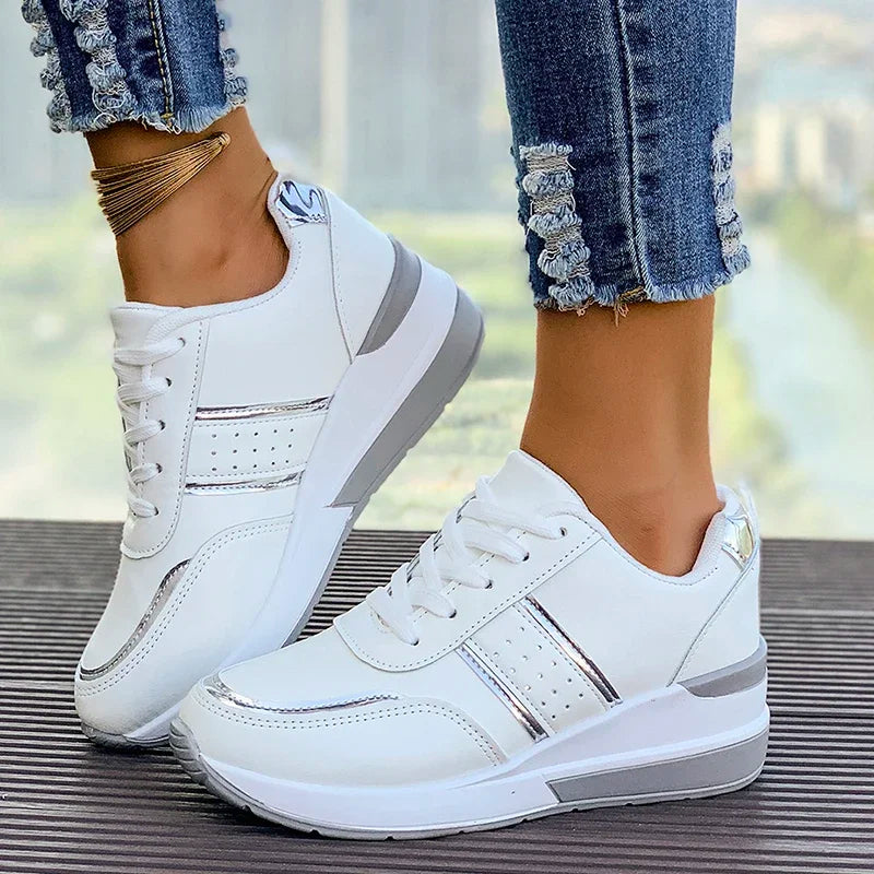 Chic Casual Sneakers | Women's Lace-Up Design with Metallic Accents | Stylish Footwear for Everyday Comfort 2