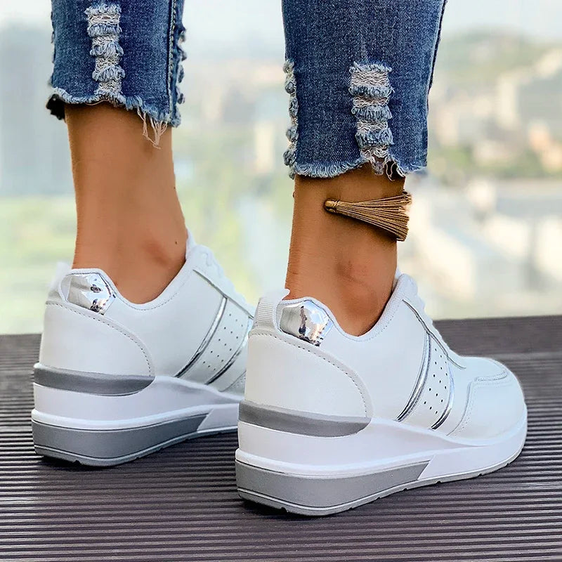 Chic Casual Sneakers | Women's Lace-Up Design with Metallic Accents | Stylish Footwear for Everyday Comfort 3