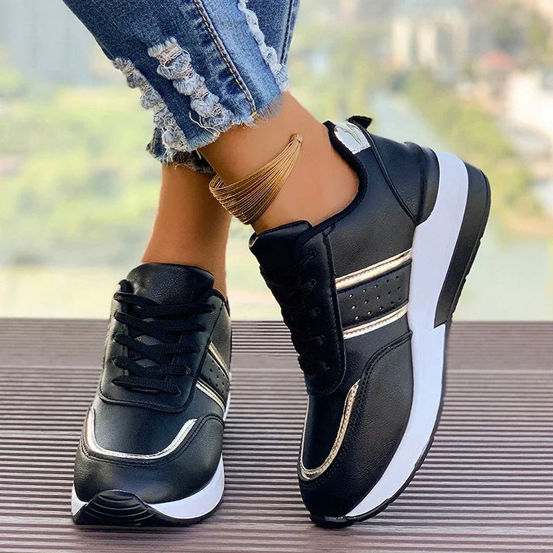Chic Casual Sneakers | Women's Lace-Up Design with Metallic Accents | Stylish Footwear for Everyday Comfort 4