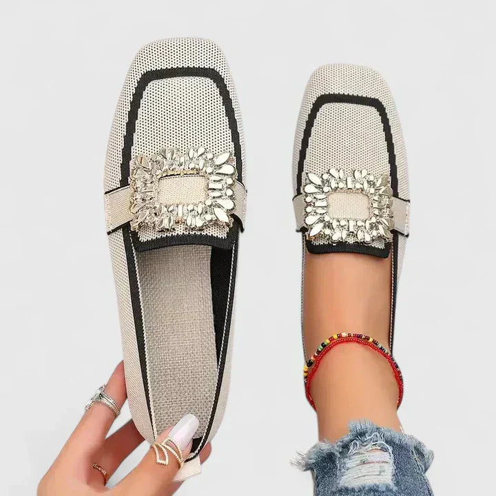Chic Collection | Women's Loafers with Jeweled Buckle & Slip-On Comfort | Stylish Square Toe Design for Effortless Elegance 2