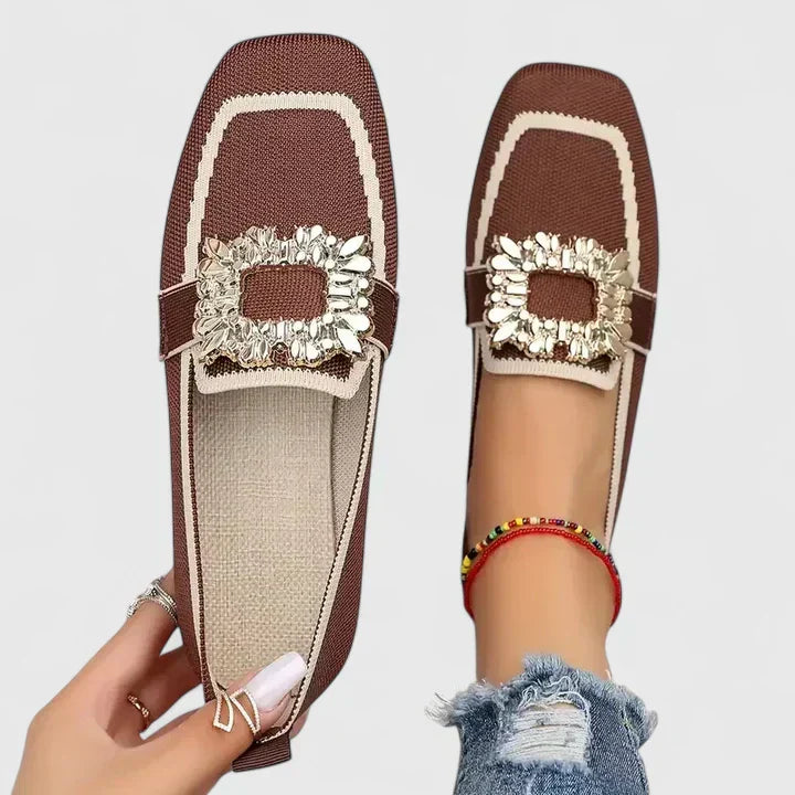 Chic Collection | Women's Loafers with Jeweled Buckle & Slip-On Comfort | Stylish Square Toe Design for Effortless Elegance 3