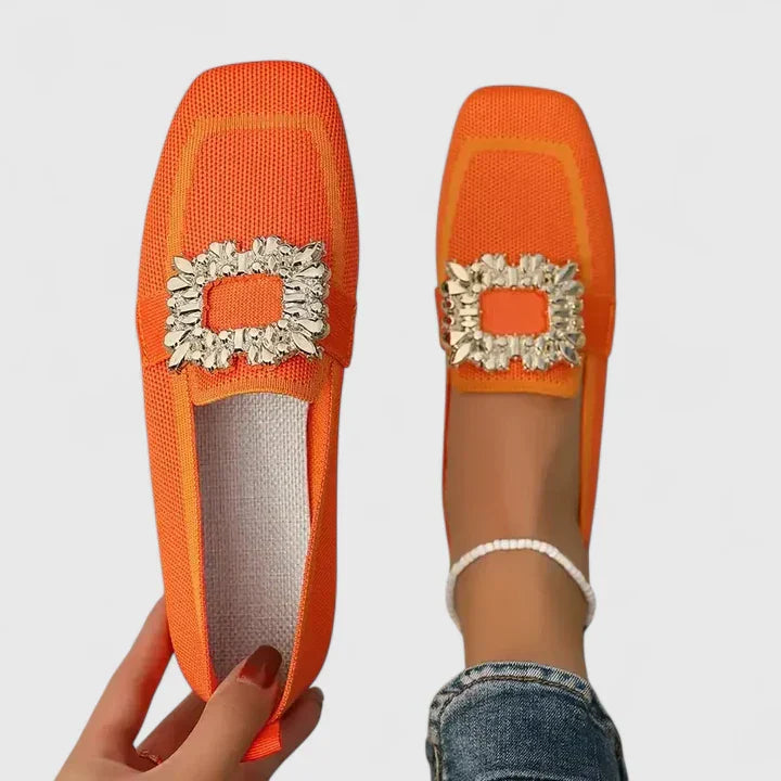 Chic Collection | Women's Loafers with Jeweled Buckle & Slip-On Comfort | Stylish Square Toe Design for Effortless Elegance 4