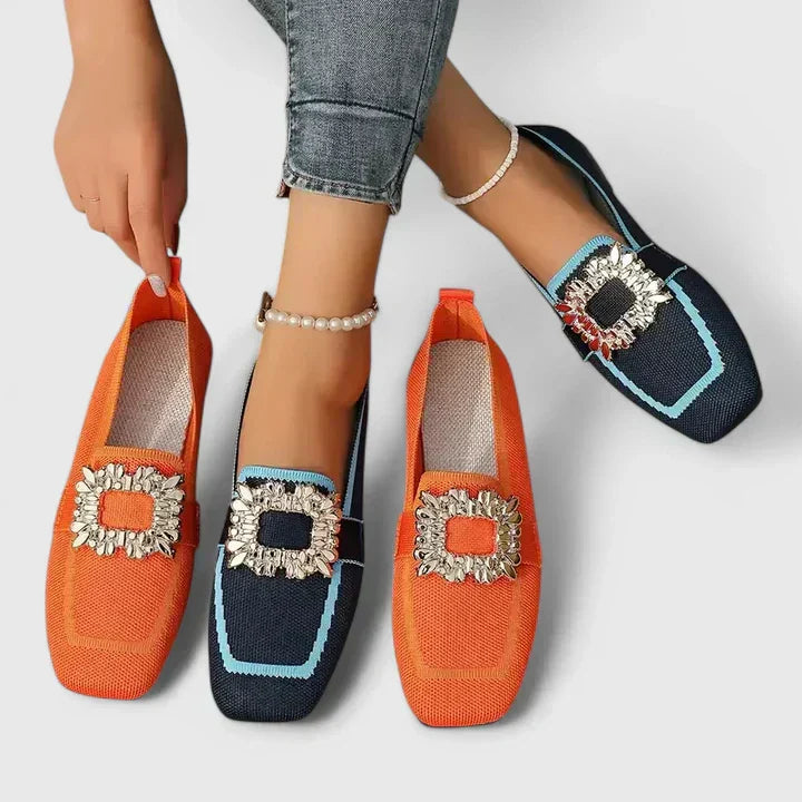 Chic Collection | Women's Loafers with Jeweled Buckle & Slip-On Comfort | Stylish Square Toe Design for Effortless Elegance 6