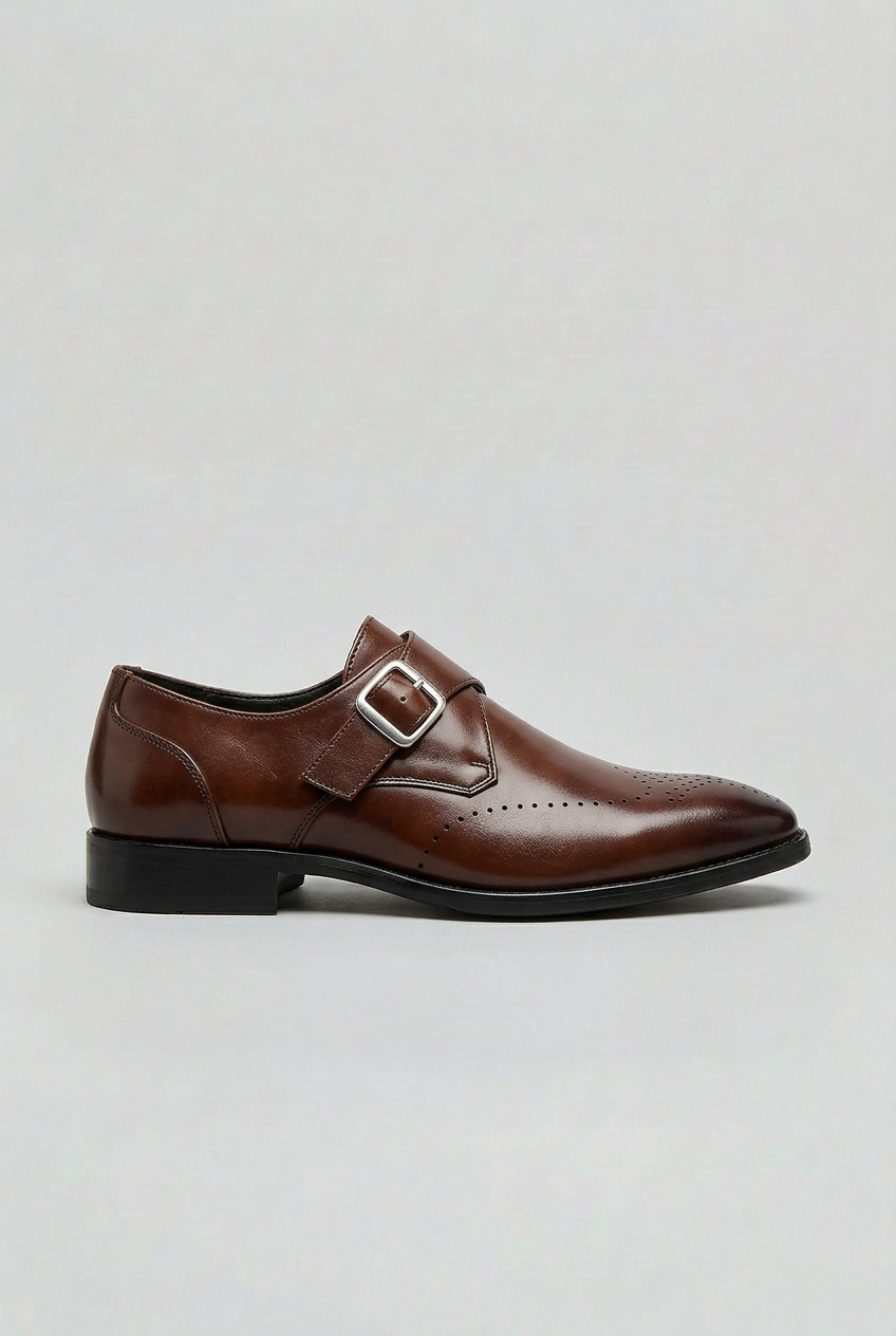 Elegant Footwear | Men's Brogues with Monk Strap & Cushioned Insole | Stylish Design for Comfort and Stability 0
