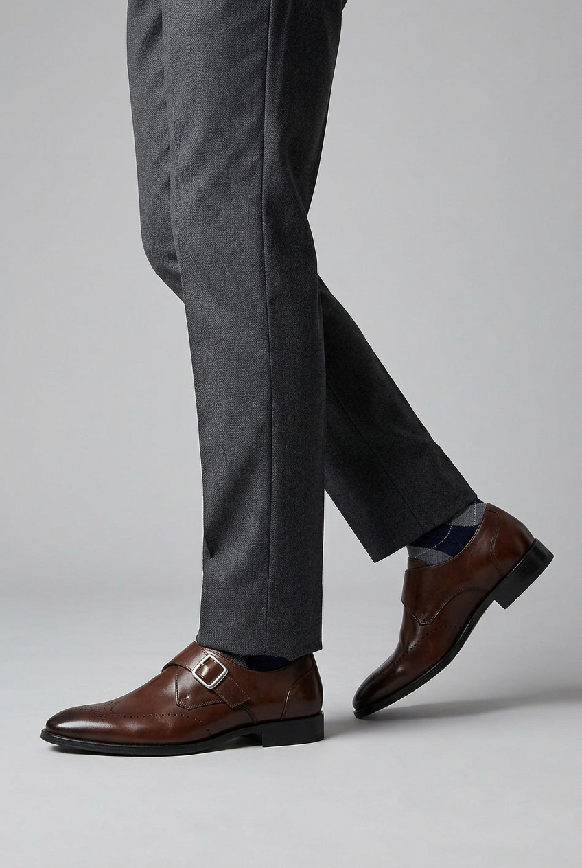 Elegant Footwear | Men's Brogues with Monk Strap & Cushioned Insole | Stylish Design for Comfort and Stability 1