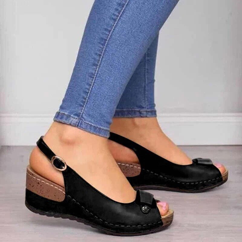 Elegant Wedge Sandals for Women with Adjustable Heel Strap & Decorative Bow | Stylish Comfort for All-Day Wear 1