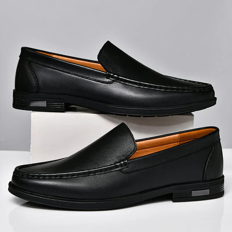 Men's Classic Leather Loafers | Elegant Black Slip-On Dress Shoes 1