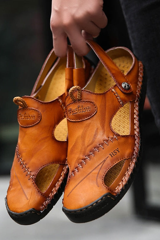 Men's Leather Sandals with Closed Toe Design & Breathable Cut-Outs for All-Day Comfort 2