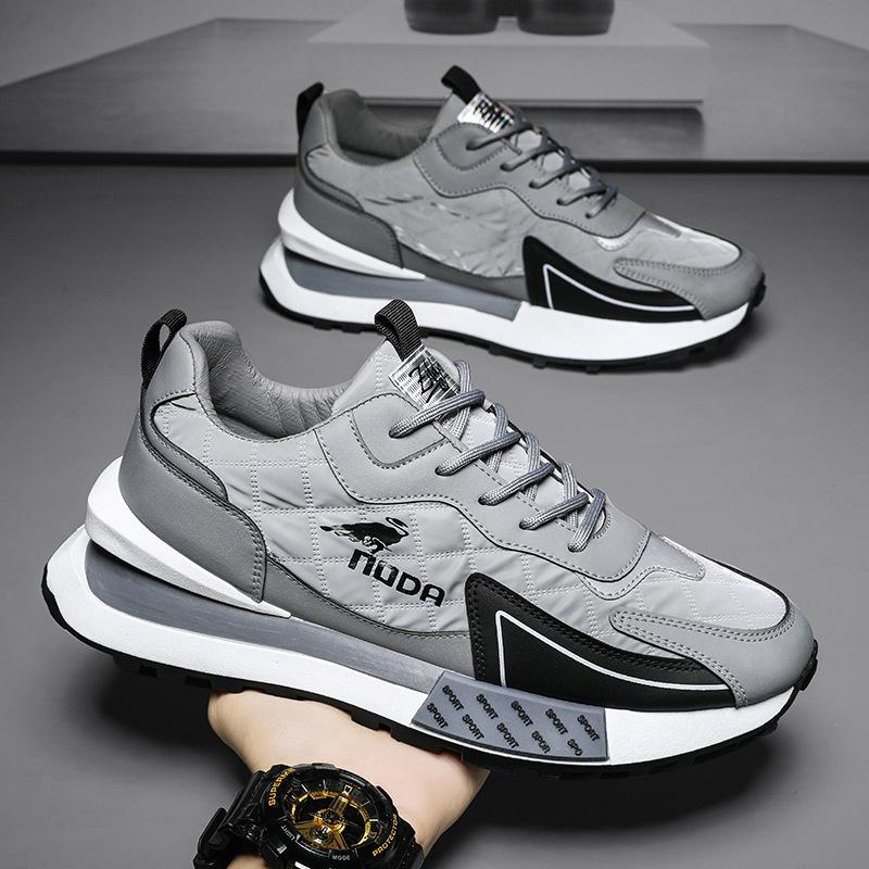 Men's Quilted Synthetic Chunky Sneakers | Trendy Lace-Up Platform Footwear 0