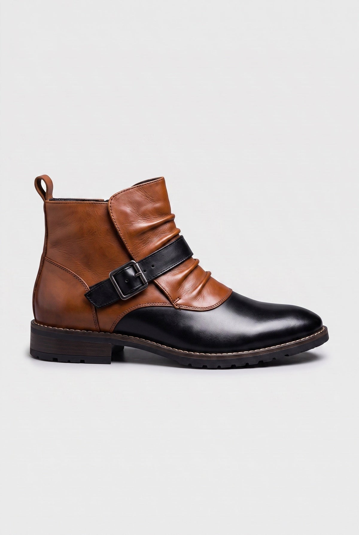 Stylish Men's Ankle Boots | Two-Tone Leather-Look with Buckle Strap | Cushioned Footbed for All-Day Comfort 4