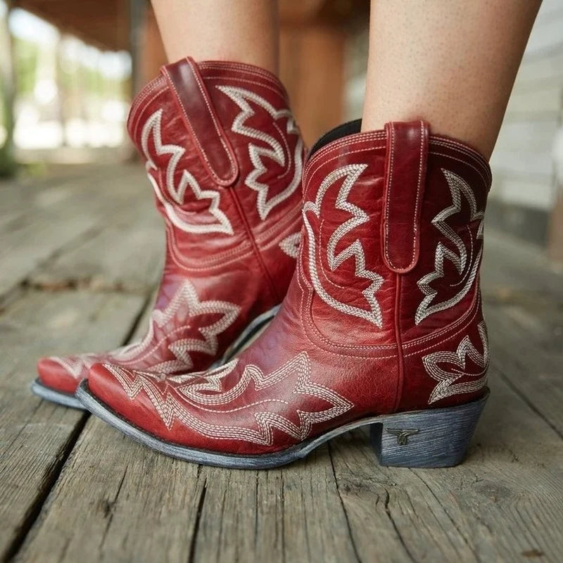 Rov Women's Western Cowboy Boots Comfortable Block Heel for All-Day Wear