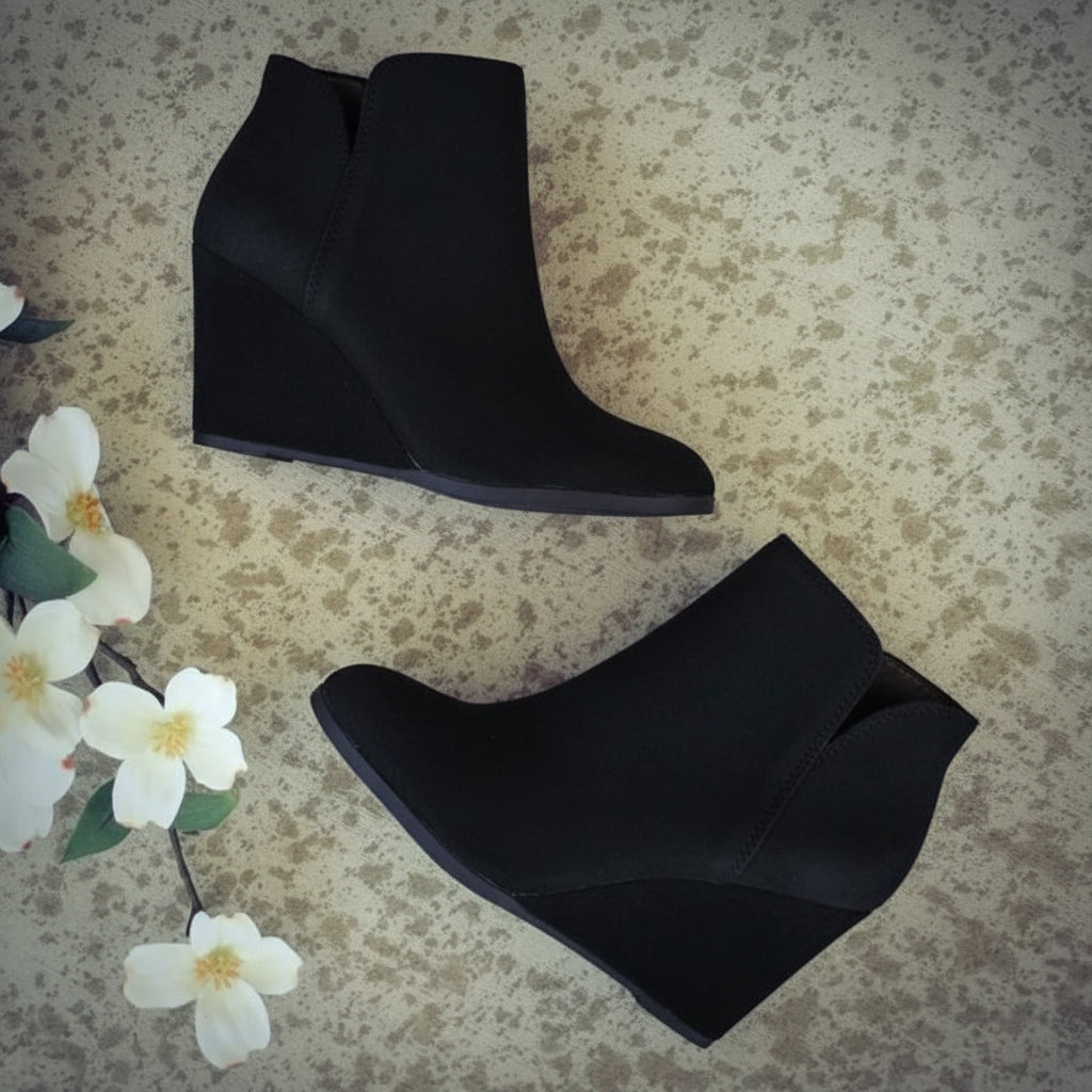 Michelle Inspired Women's Suede Wedge Ankle Boot with Classic Sleek Style for Comfort and Style