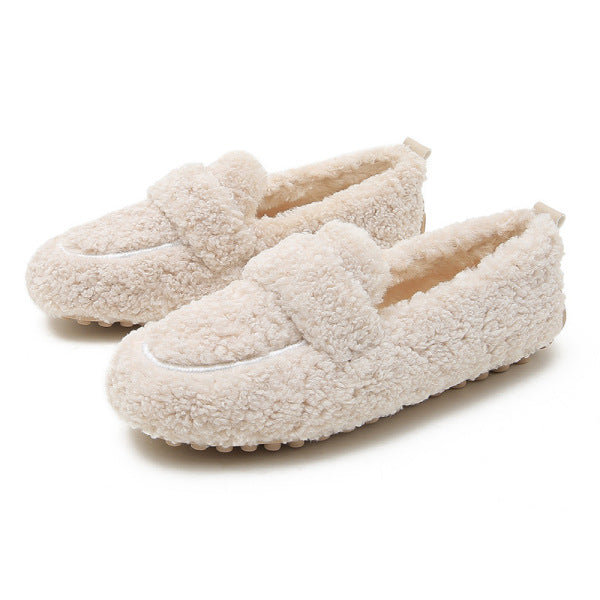 Women's Slipper Teddy Fleece Loafers – Fuzzy Sherpa Moccasin Flats, Cream