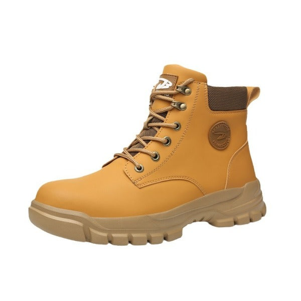 Men's Steel Toe Work Boots – Lightweight Flexible Wheat Leather Boots, Street Style