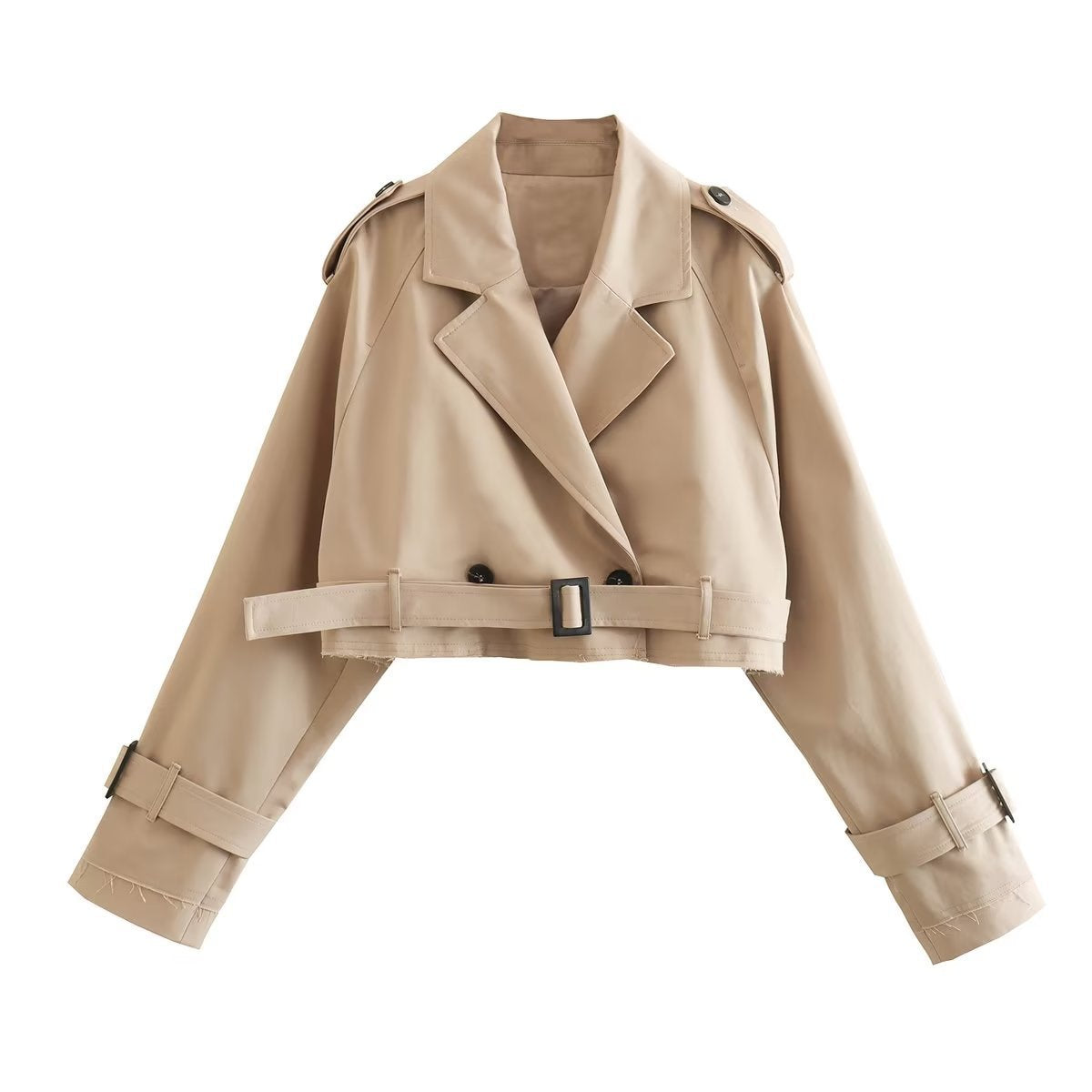 Women's Trendy Cropped Short Trench Coat with Belt